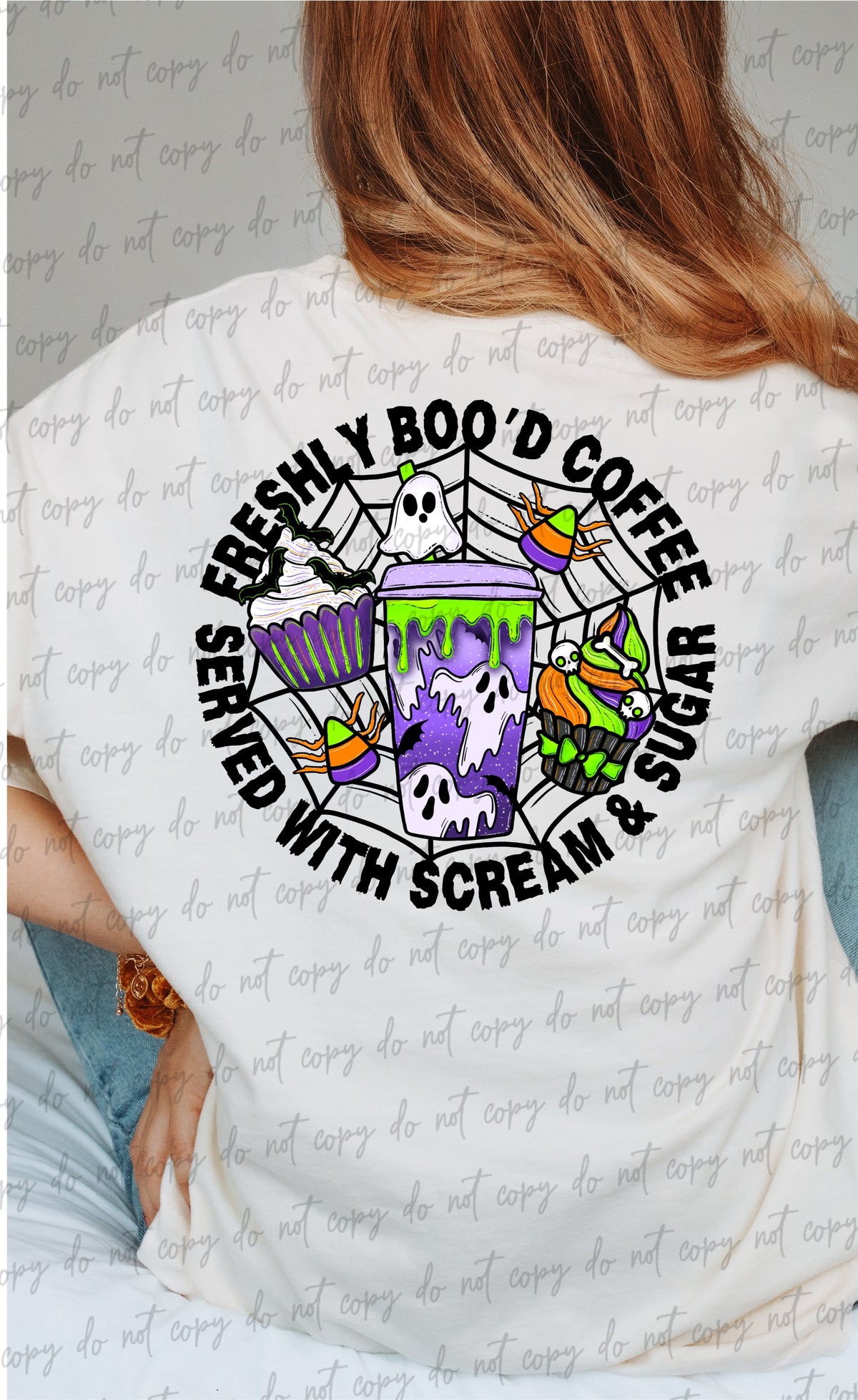 Freshly boo'd coffee served with scream & sugar circle 499 DTF TRANSFER