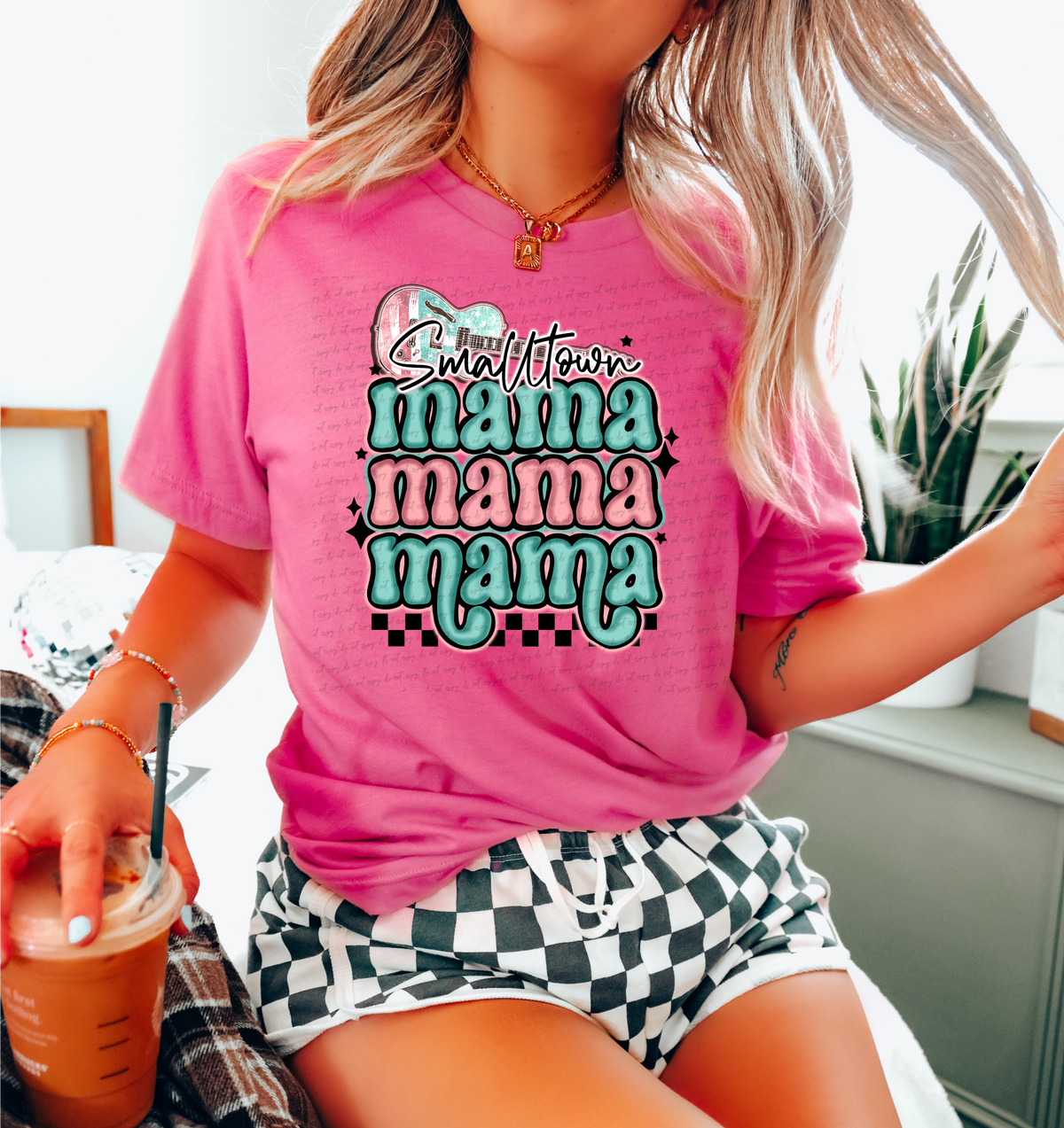Small town Mama stacked (guitar, stars, checkered) 2257 DTF Transfer