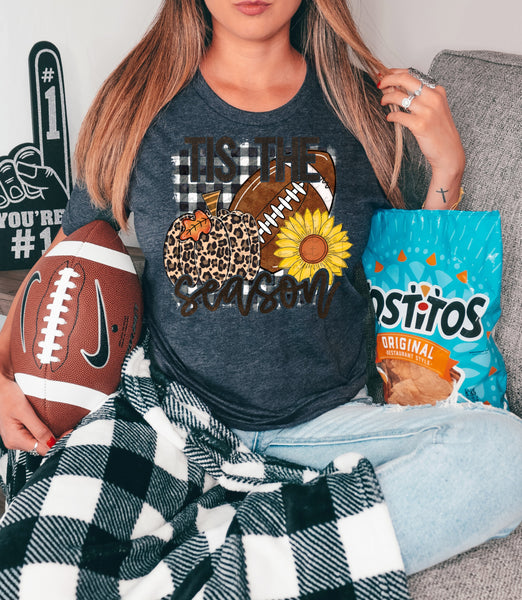 Tis the season (leopard pumpkin, football and sunflower with plaid background) 2562 DTF TRANSFER