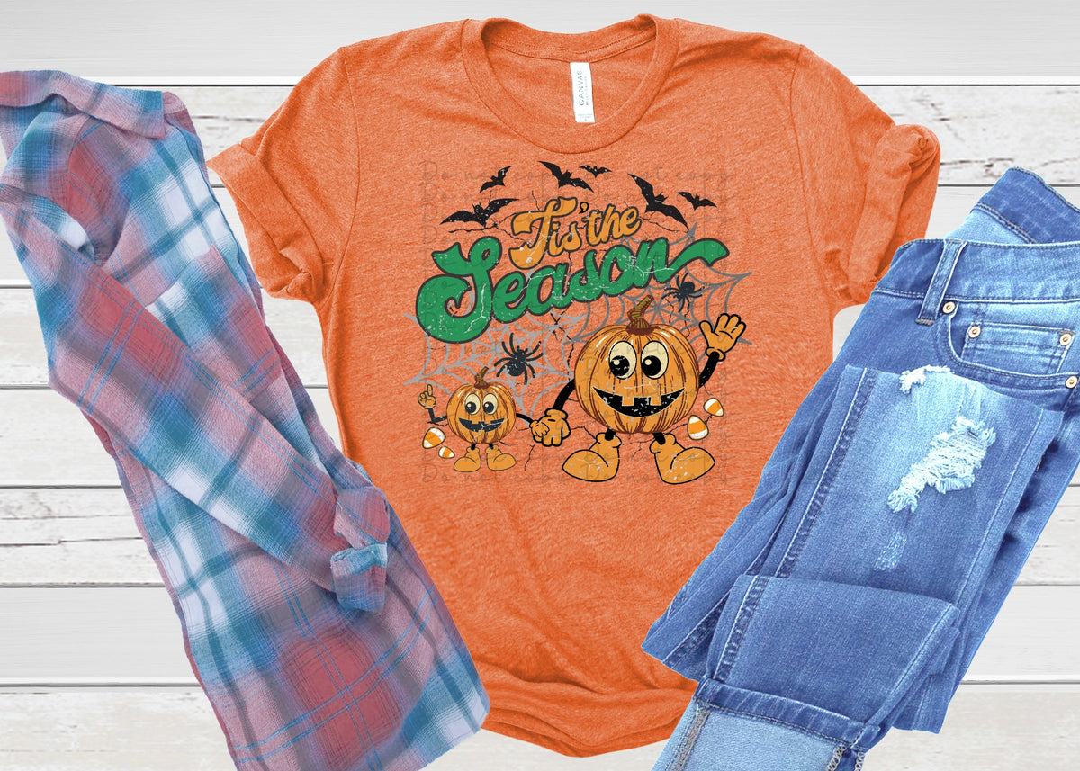 Tis the season pumpkins witb spiders and bats with webs 2601 DTF TRANSFER