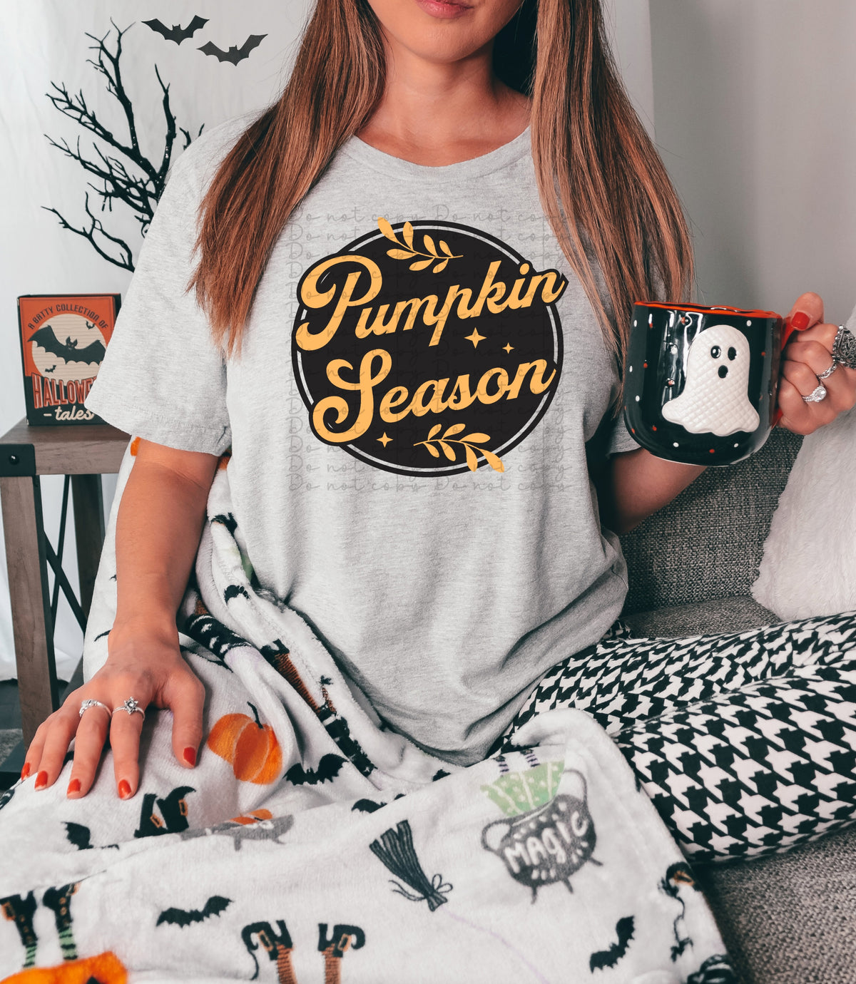 Pumpkin season black circle yellowish gold letters 2602 DTF TRANSFER