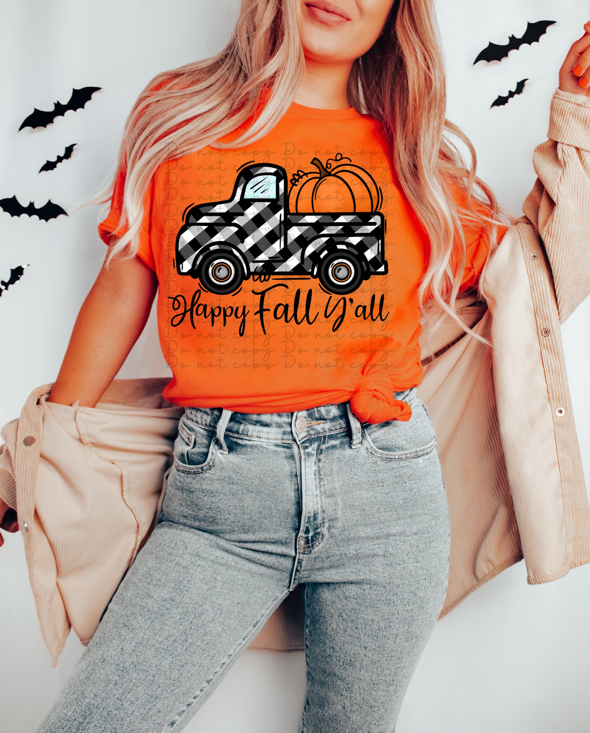 Happy fall yall plaid truck with pumpkin in the back 2608 DTF TRANSFER