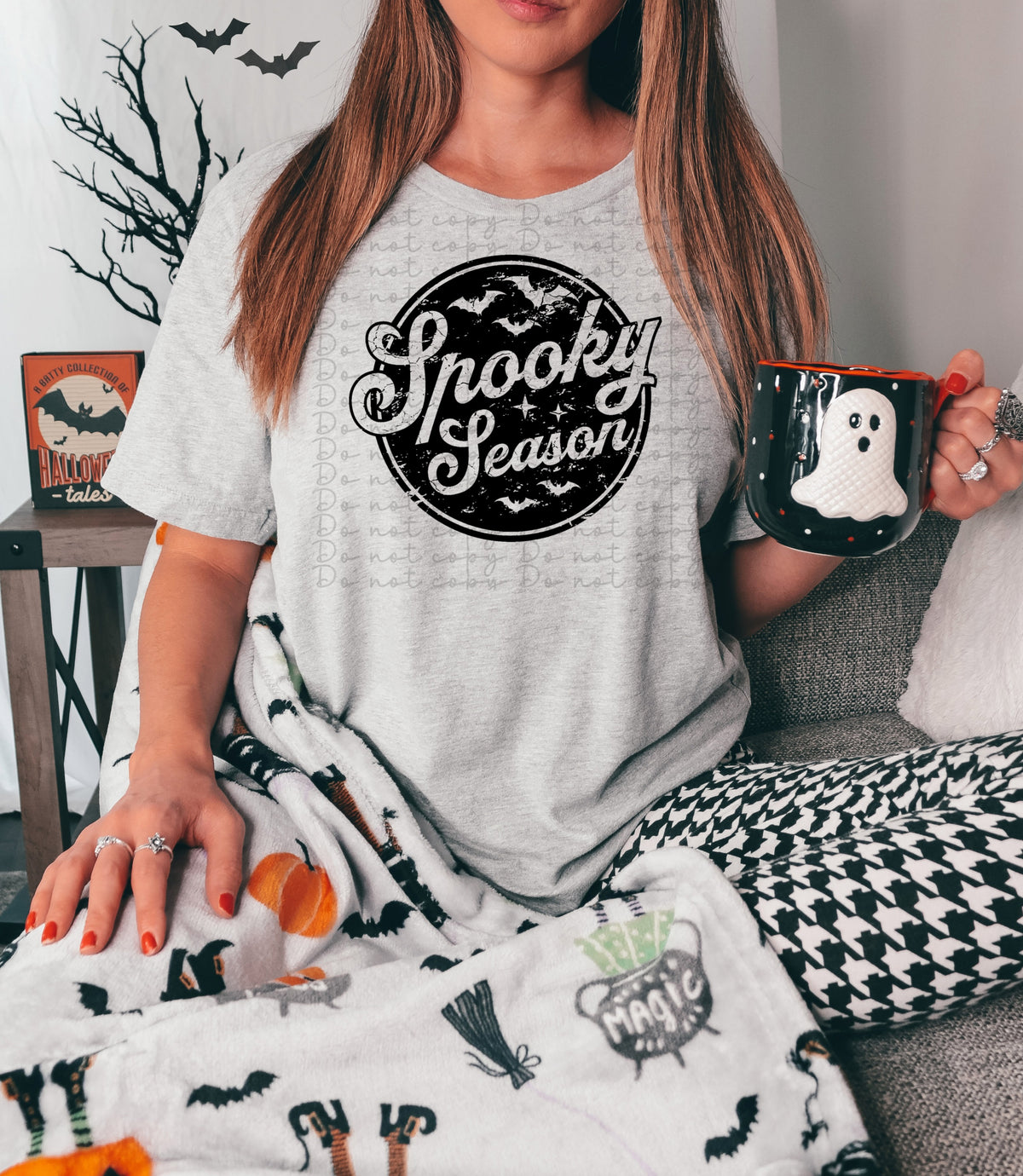 Spooky Season black circle with bats 2626 DTF TRANSFER