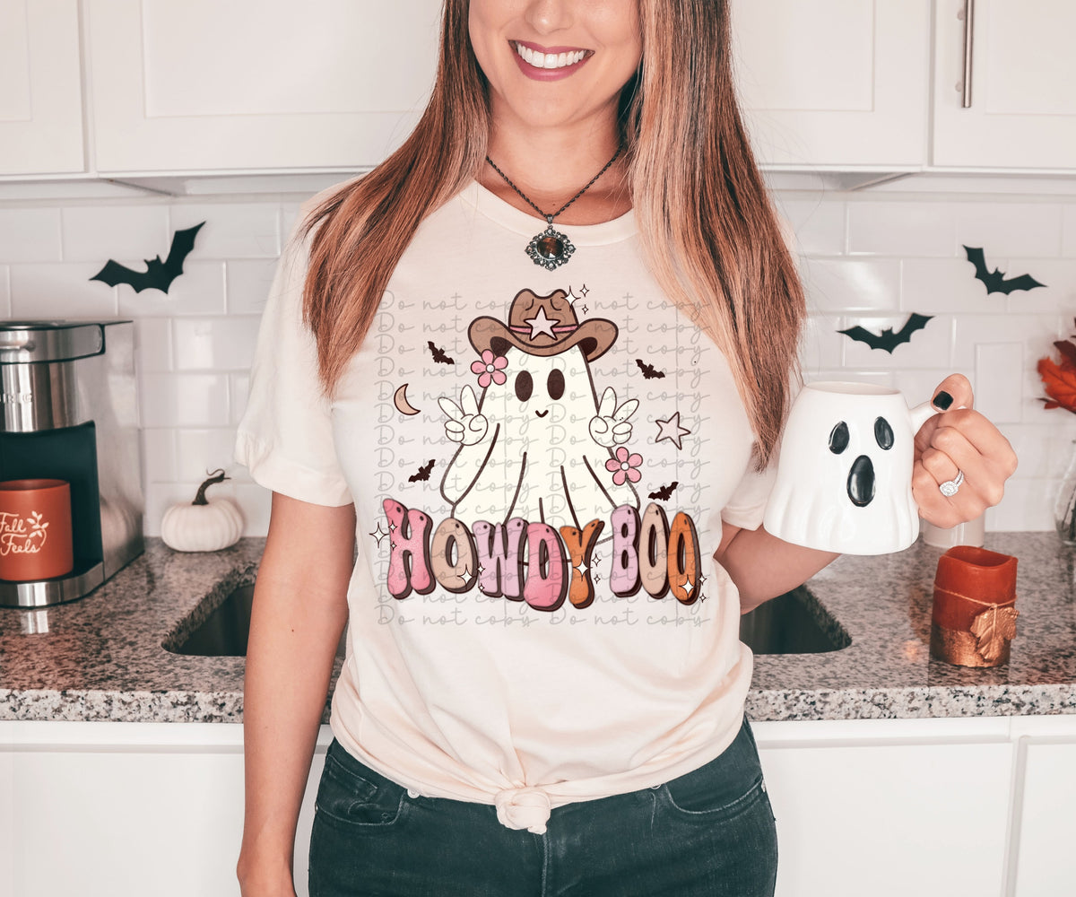 Howdy Boo ghost with cowboy hat 2621 DTF TRANSFER