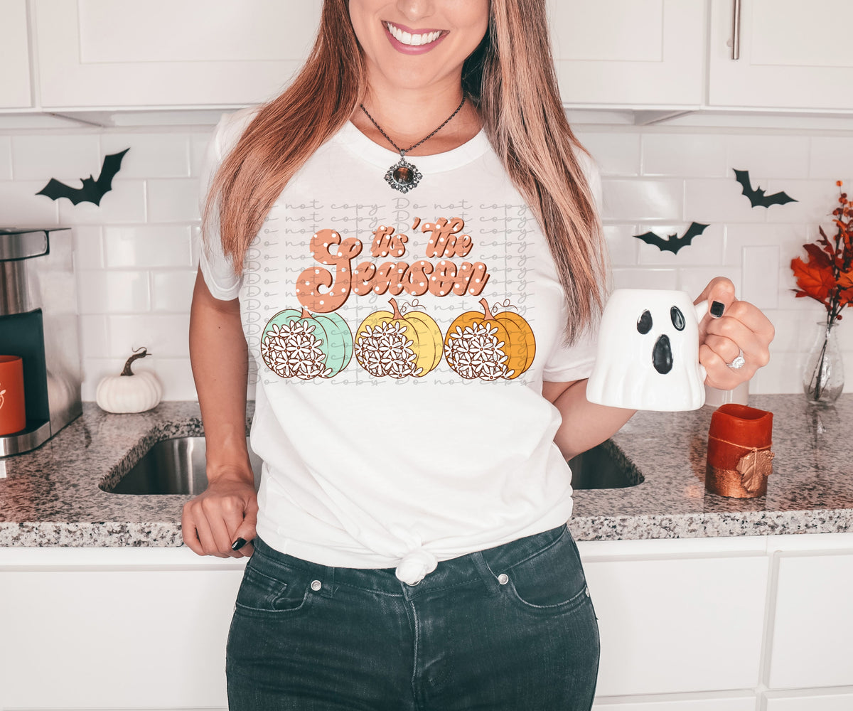 Tis the season pastel polkadot with pumpkins 2627 DTF TRANSFER