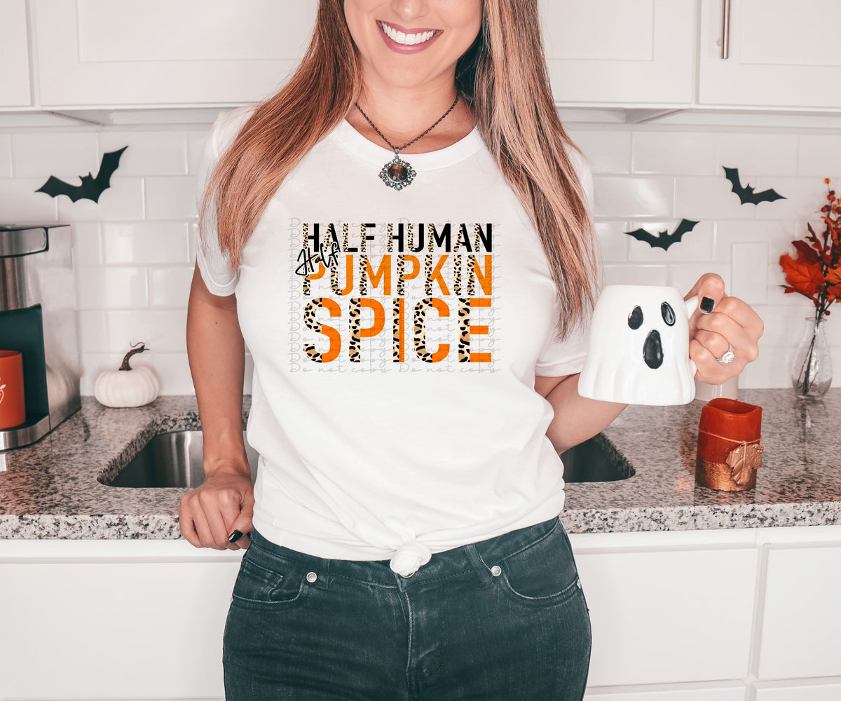 Half human half pumpkin spice (half leopard) 2631 DTF TRANSFER