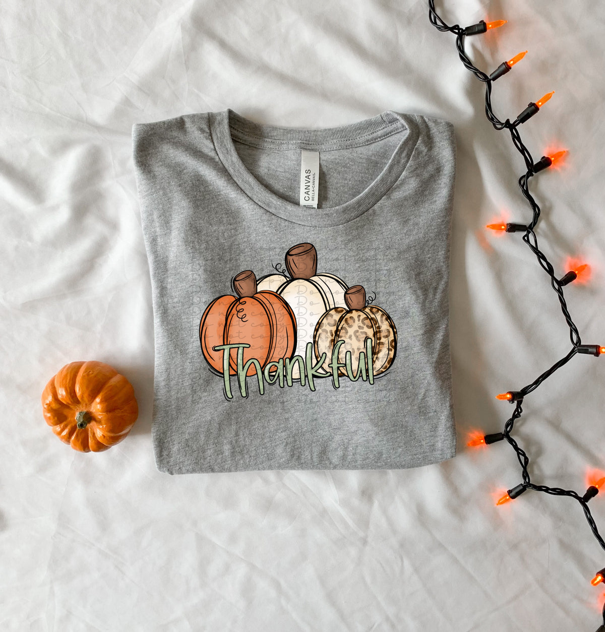 Thankful (teal) with trio pumpkins  2543 DTF TRANSFER