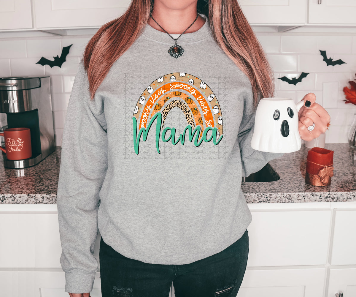 Mama with spooky vibes rainbow (ghosts and pumpkins) 2532 DTF TRANSFER