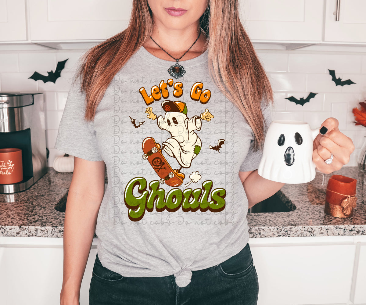 Lets go ghouls (ghost on skate board)  2547 DTF TRANSFER