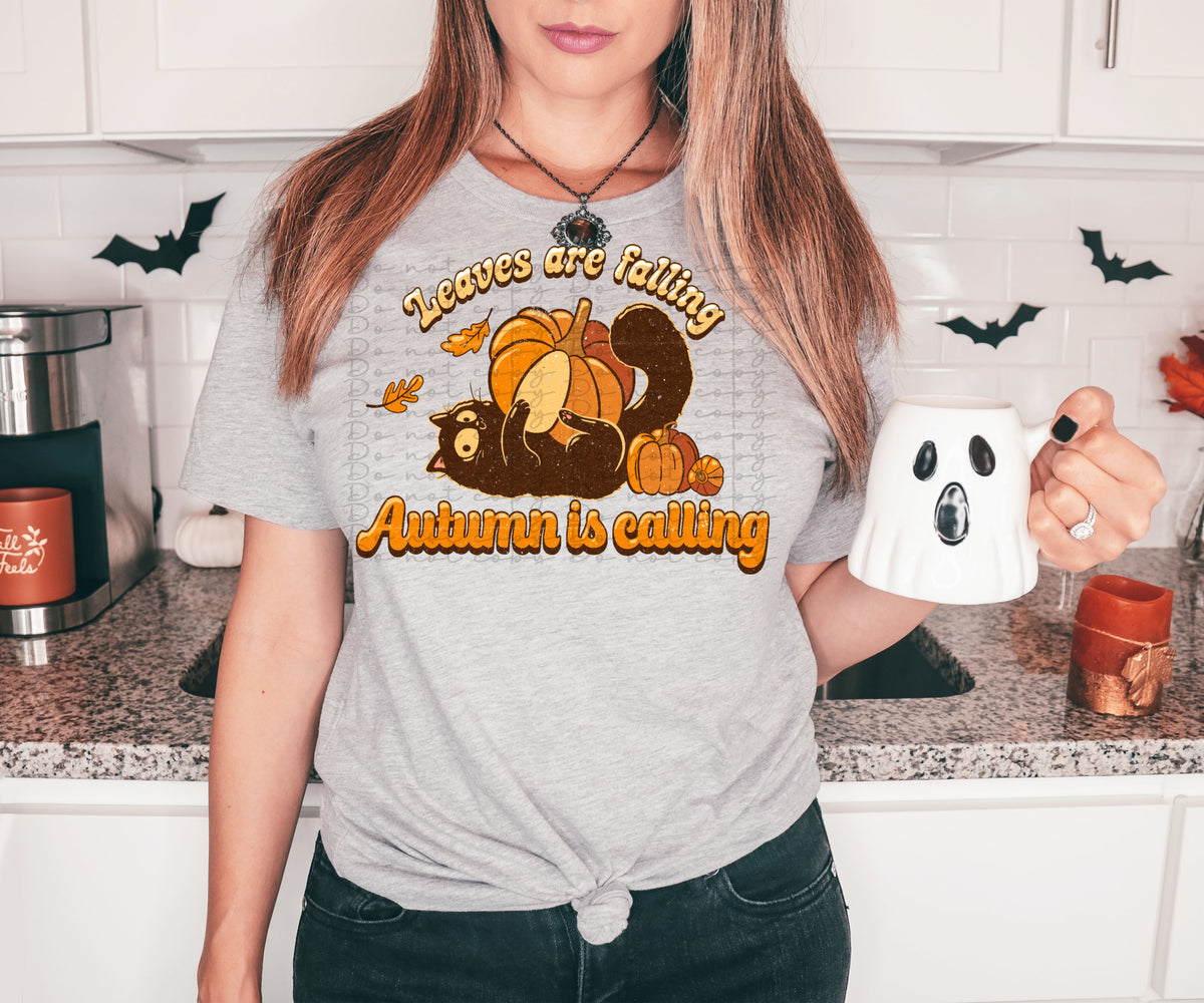Leaves are falling autumn is calling (cat and pumpkins) 2545 DTF TRANSFER