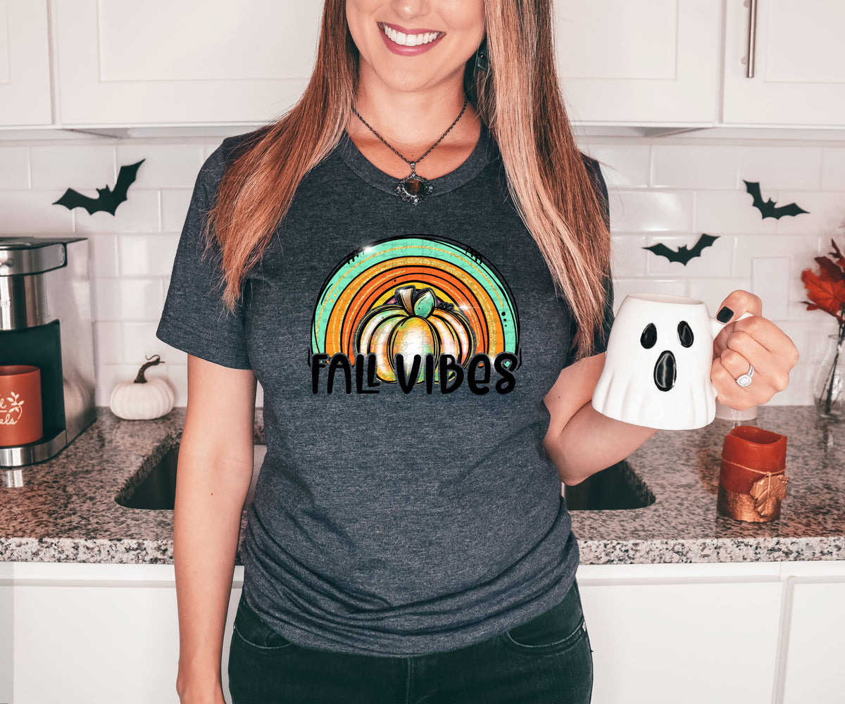 Fall vibes with pastel pumpkin and rainbow 2589 DTF TRANSFER