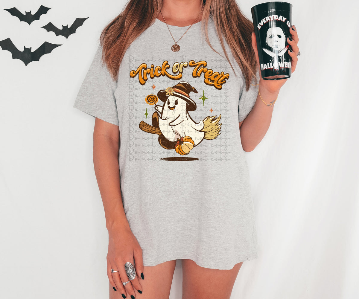 Trick or treat (ghost on a broom)  2599 DTF TRANSFER
