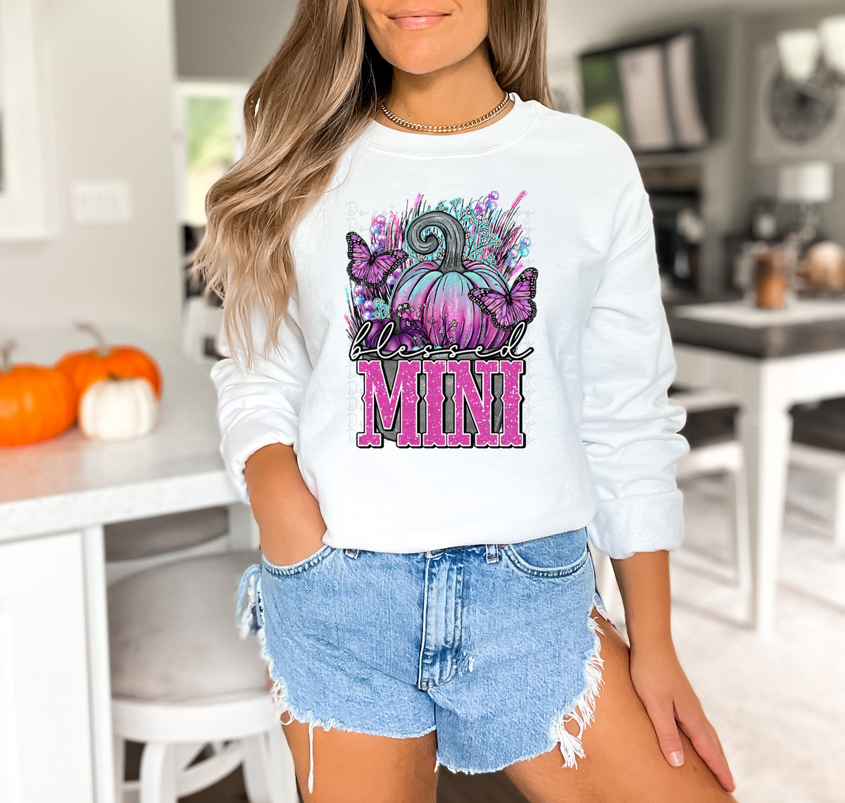Blessed mini (blue, purple pumpkin florals) 2945 DTF TRANSFER