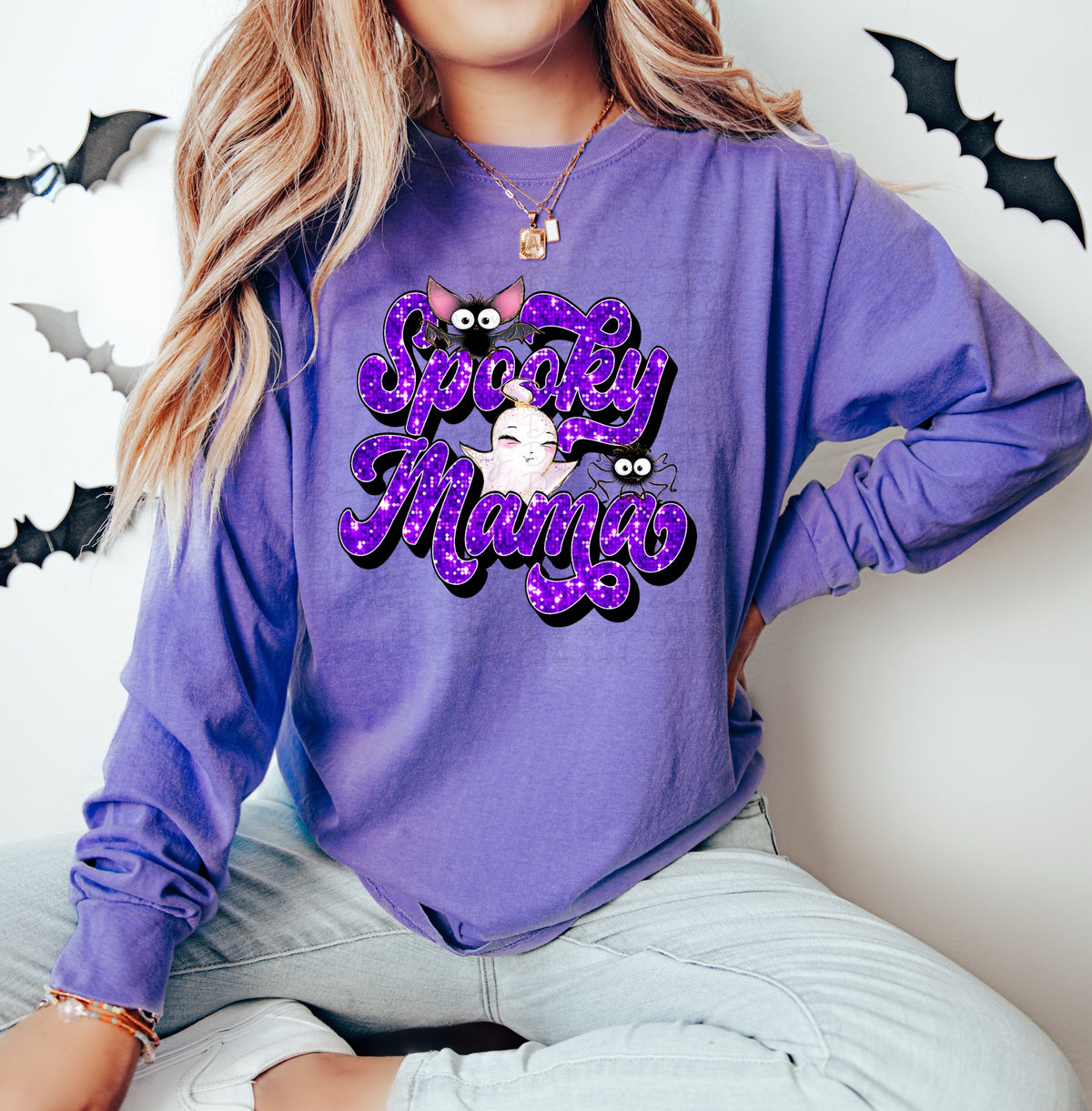 Spooky Mama PURPLE FAUX  sequins 2951 DTF TRANSFER