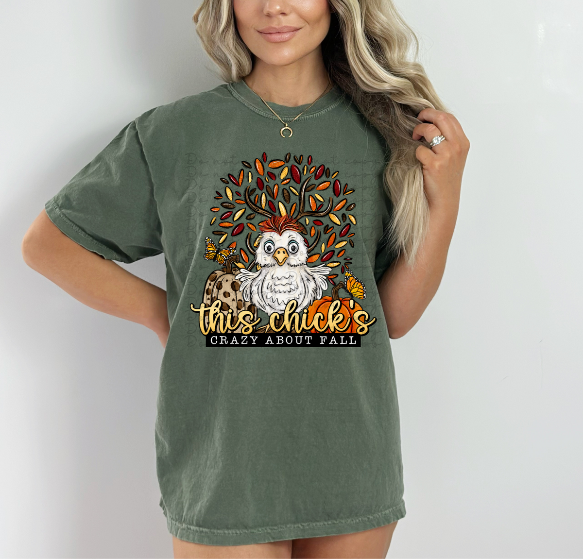 This chicks crazy about fall (chick, pumpkins, fall tree) 781 DTF TRANSFER