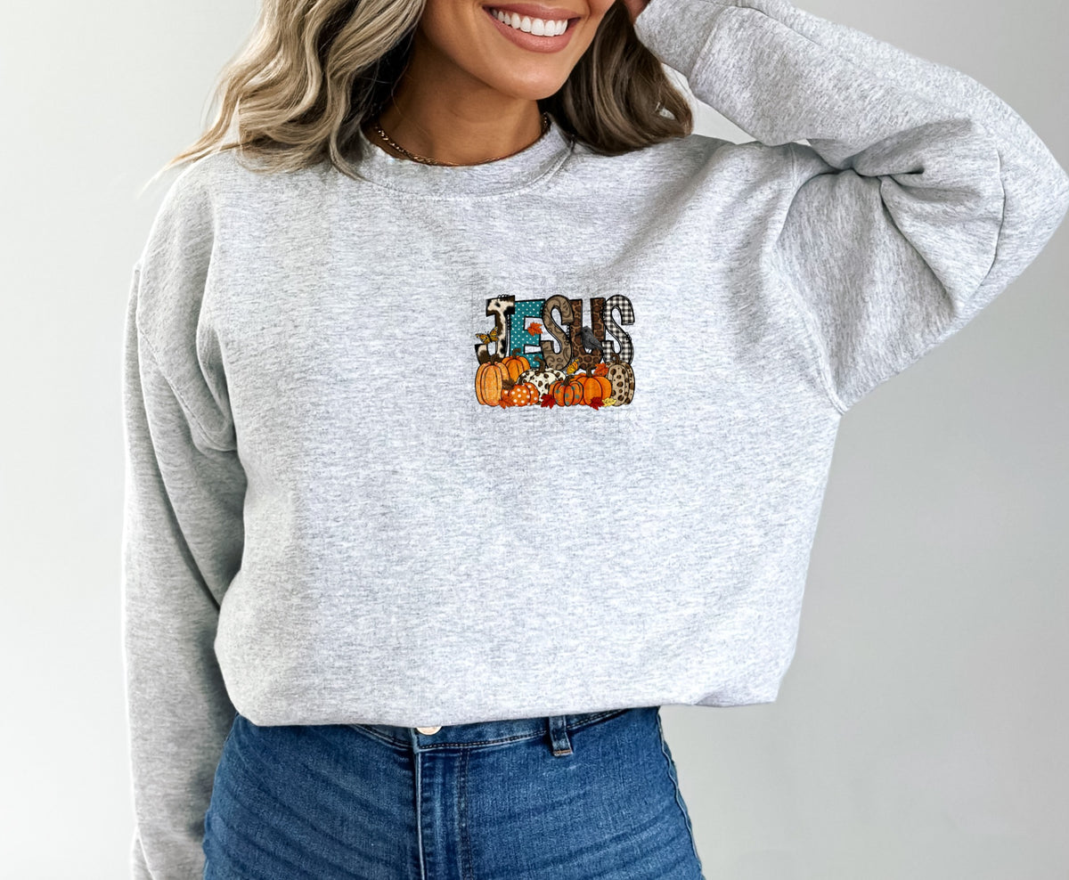Jesus with pumpkins FRONT CHOOSE SIZE  10014  DTF TRANSFER