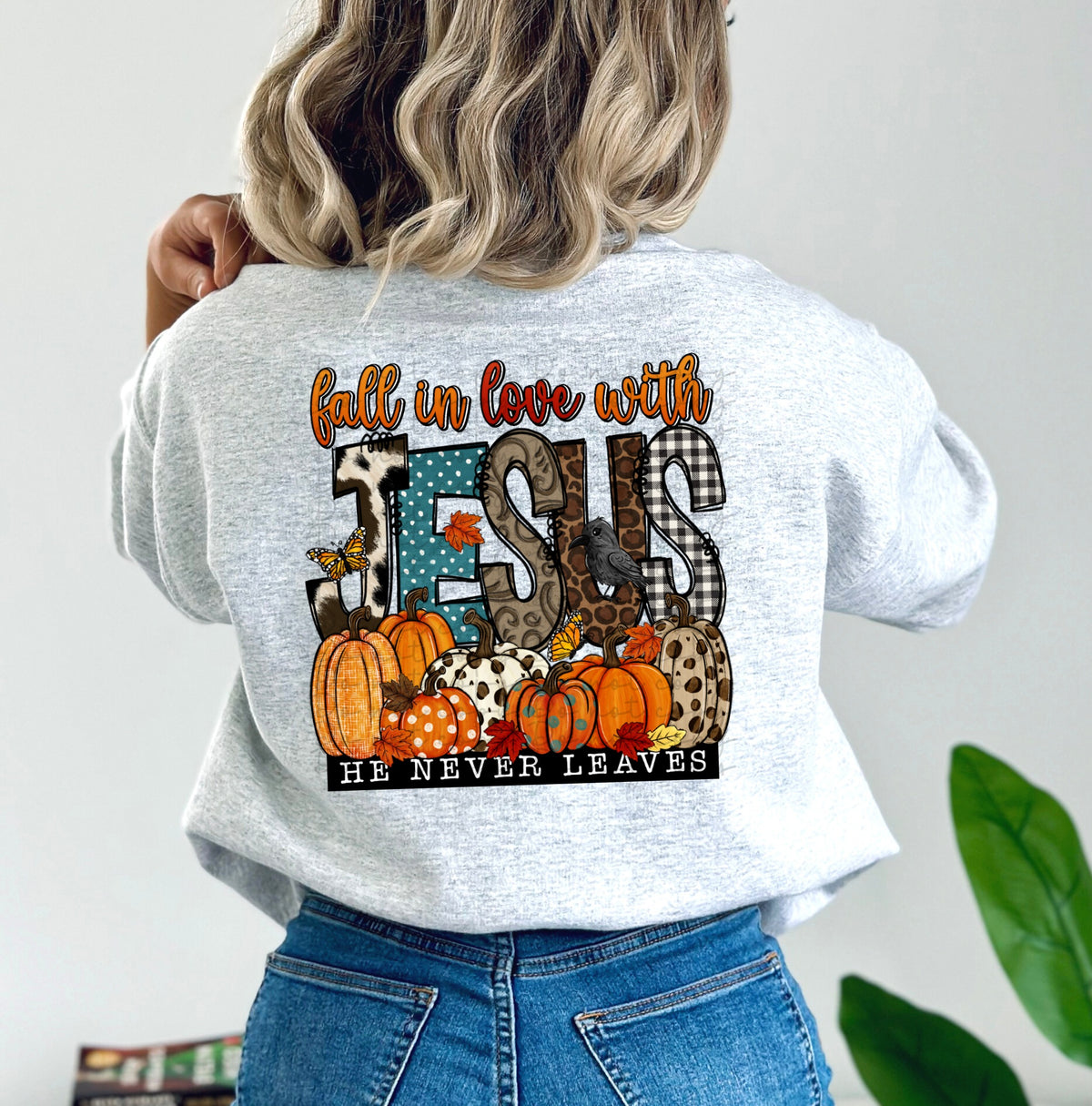 Fall in love with Jesus with pumpkins BACK  10015  DTF TRANSFER