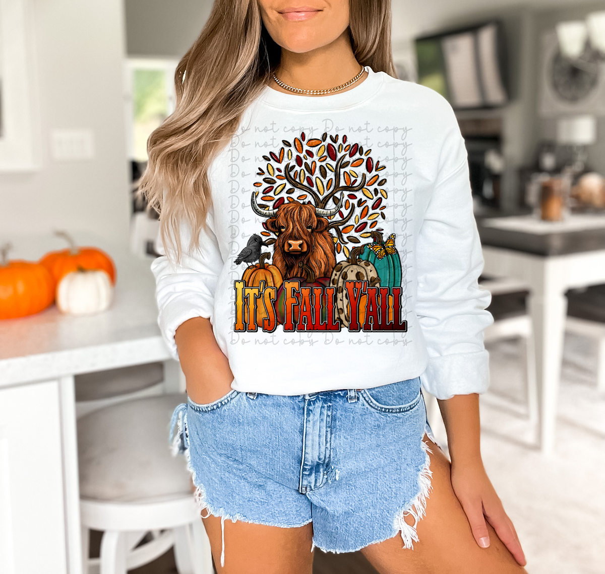 Its fall yall (shaggy cow, pumpkins and fall tree) 10021 DTF TRANSFER