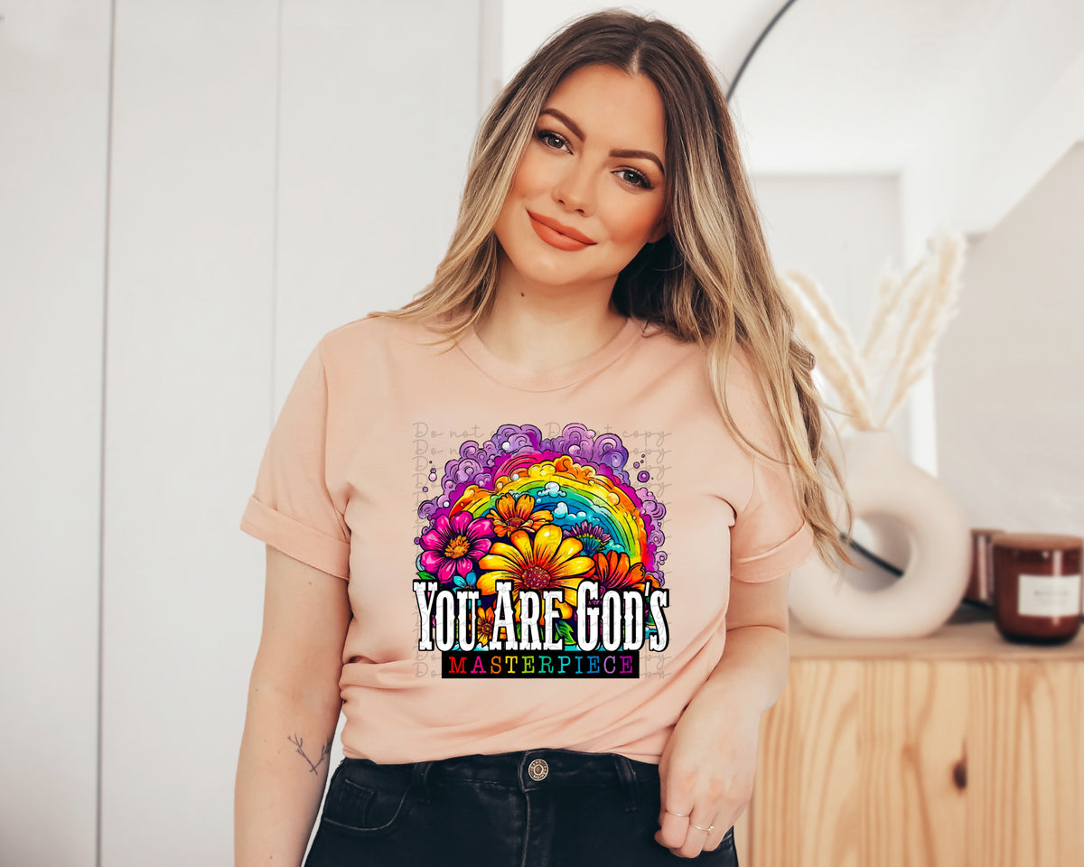 You are Gods masterpiece rainbow and flowers 10028 DTF TRANSFER