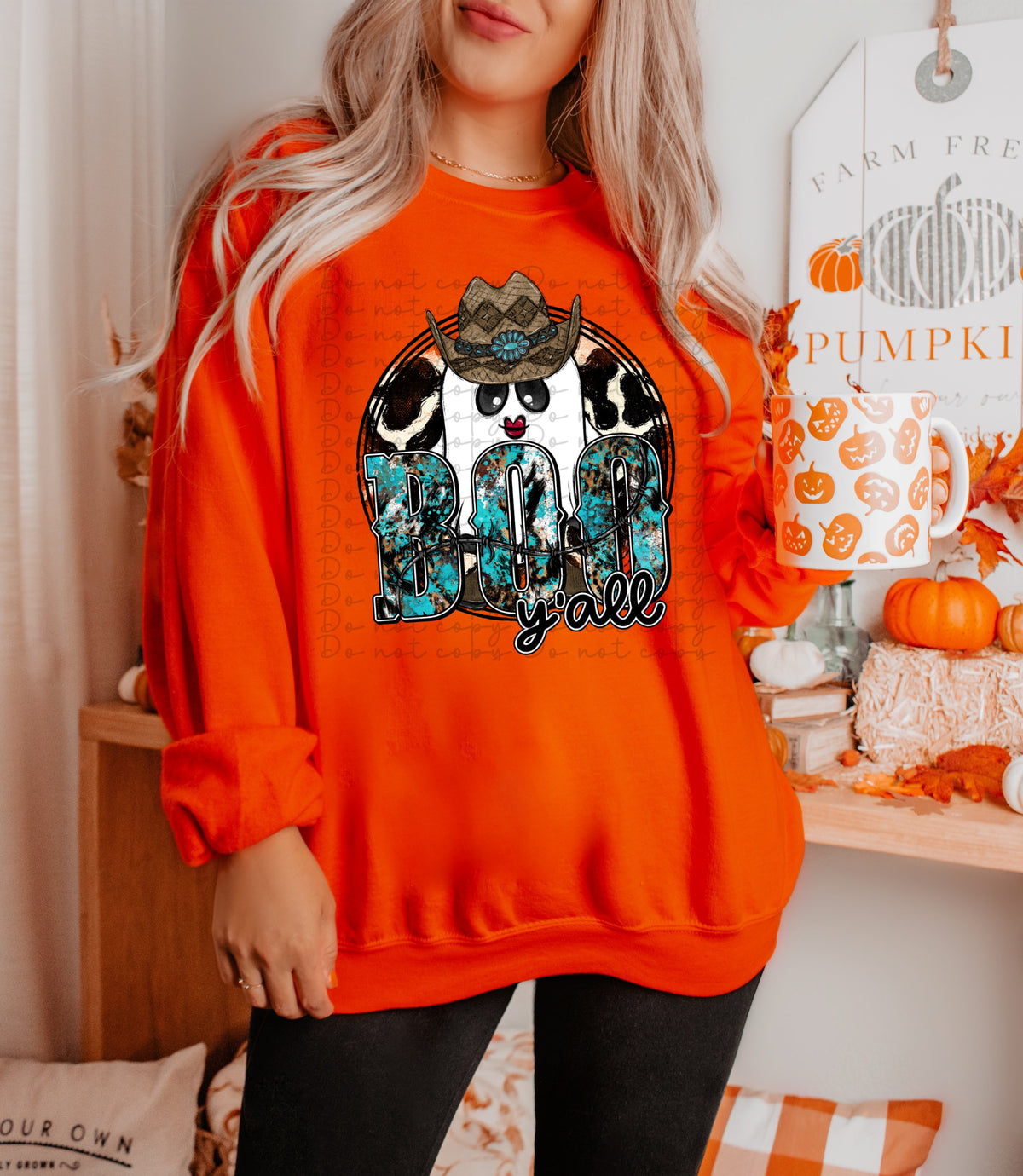 Boo Yall (cow print filled circle, ghost with cowboy hat) 10033 DTF TRANSFER