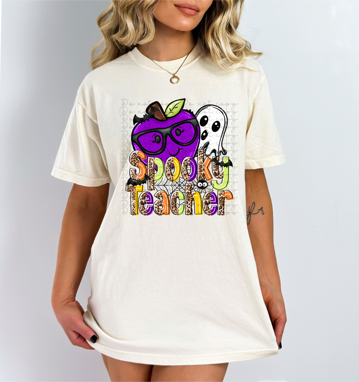 Spooky Teacher (purple apple and ghost) 10034 DTF TRANSFER