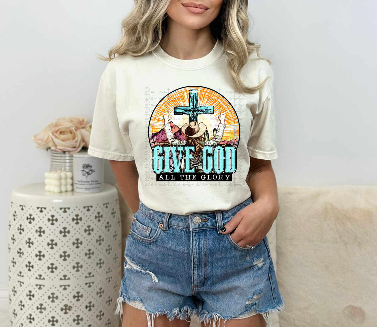 Give God all the glory (cowgirl, cross, western scene) 10043 DTF TRANSFER