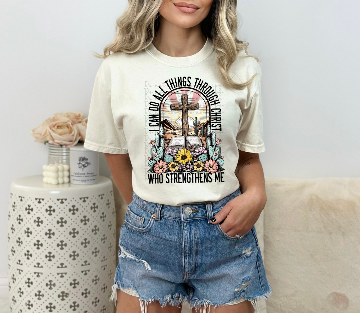 I can do all things through christ (flowers, cross, bible) 10047 DTF TRANSFER