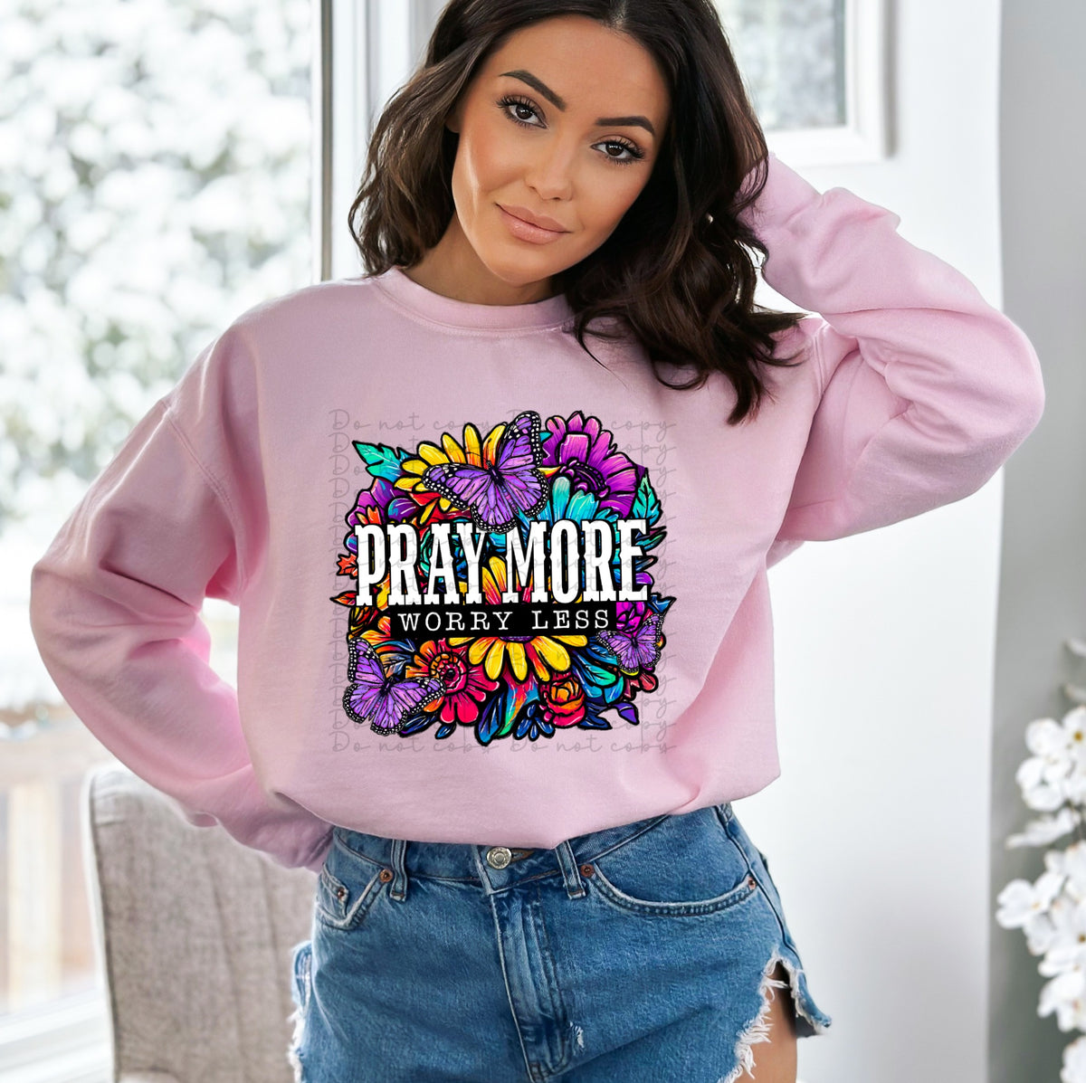 Pray more worry less (florals and butterflies) 10072 DTF TRANSFER