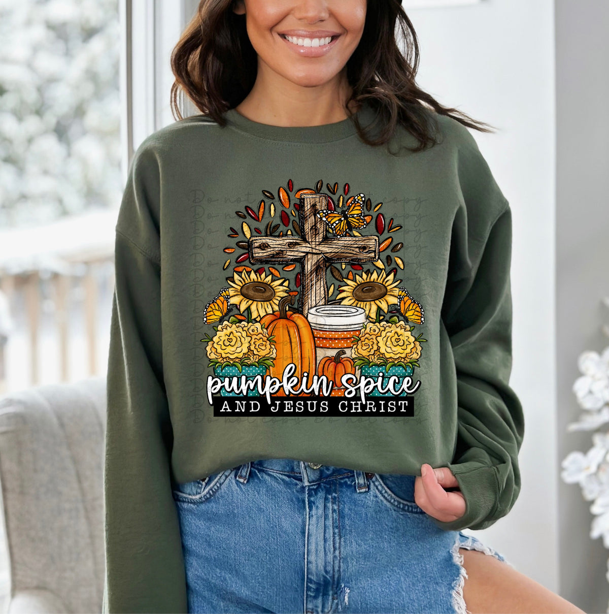 Pumpkin spice and Jesus christ (cross, fall tree, sunflowers, mums, pumpkins cup) 10077 DTF TRANSFERS