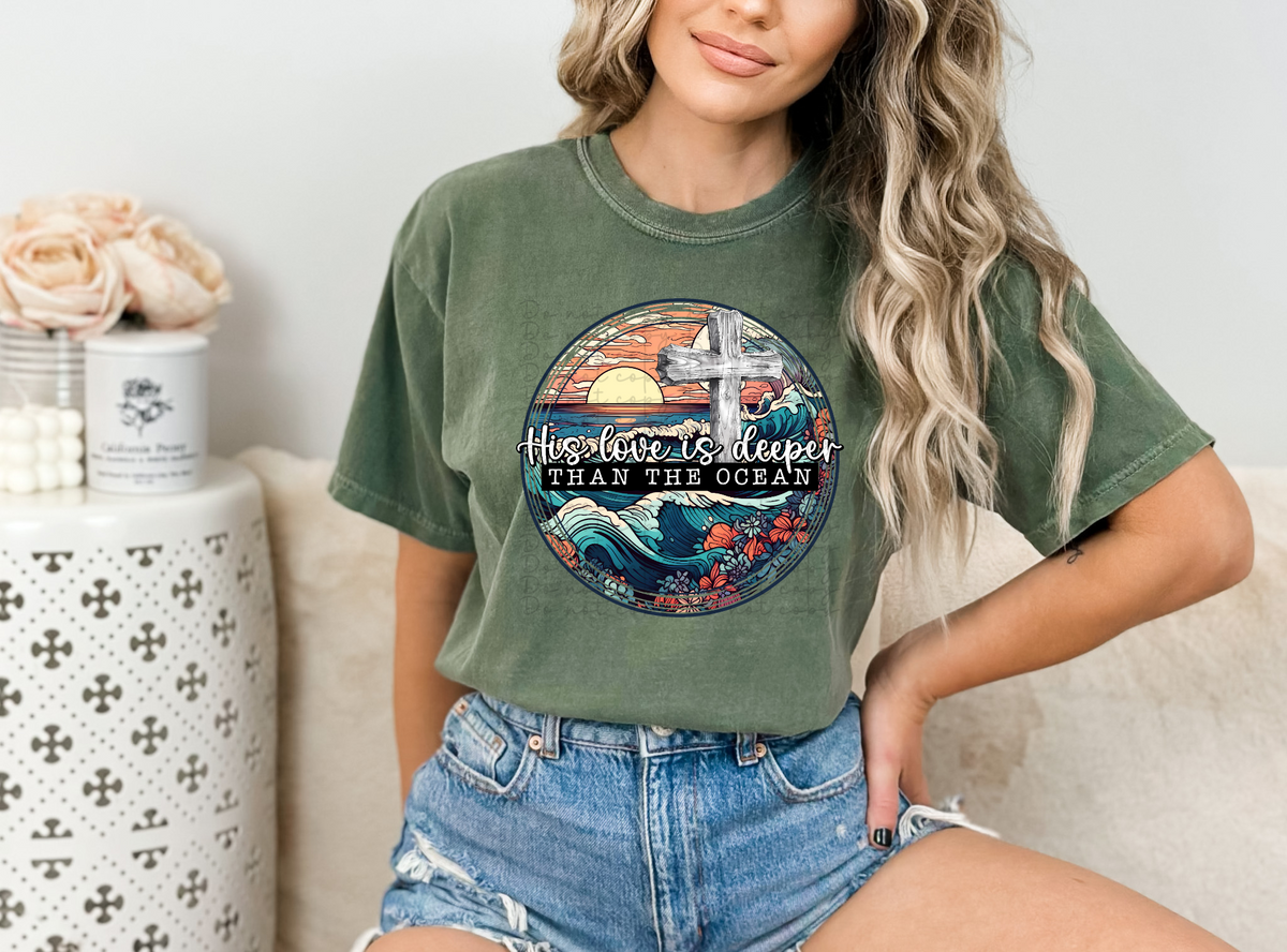 His love is deeper than the ocean (ocean with cross) 10113 DTF TRANSFERS