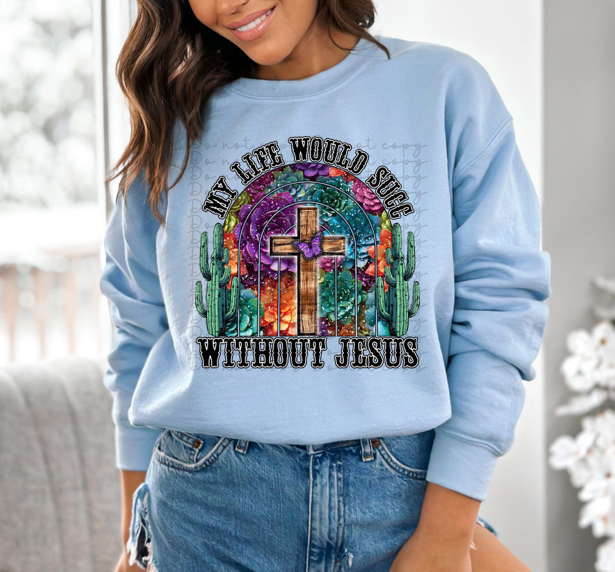 My life would succ without jesus (cross with floral rsinbow) 10104 DTF TRANSFERS