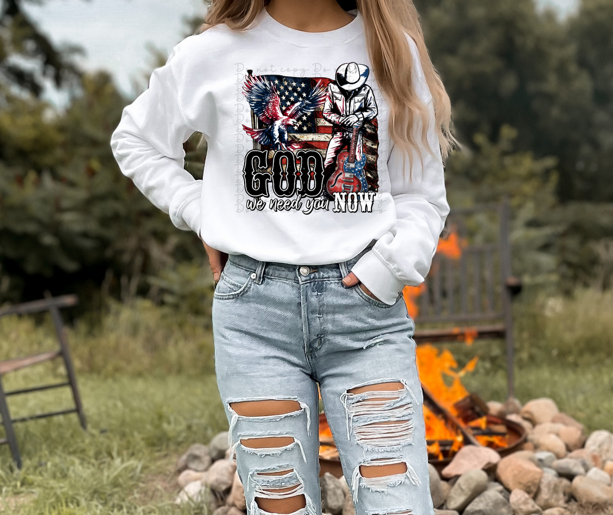 God we need you now (cowboy, flag, eagle) 10101 DTF TRANSFERS