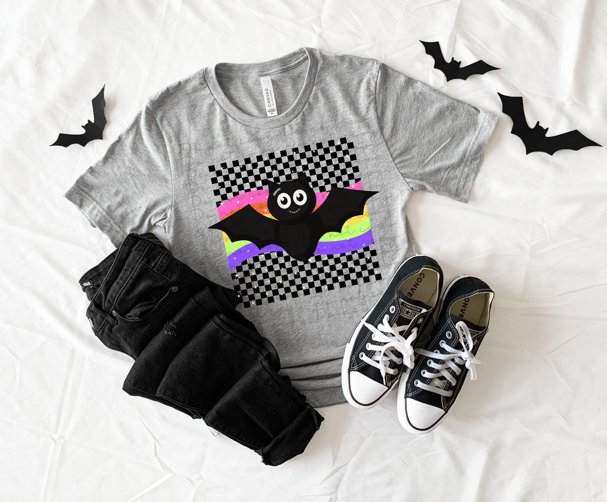 Bat with checkered background 10156 DTF TRANSFERS