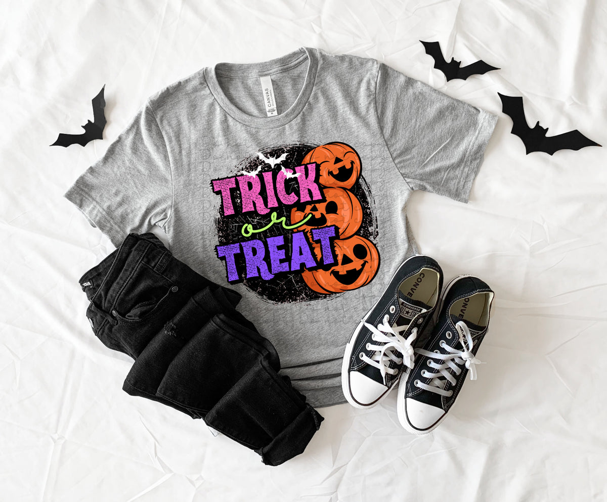 Trick or treat stacked pumpkins (pink and purple words) 10148 DTF TRANSFERS