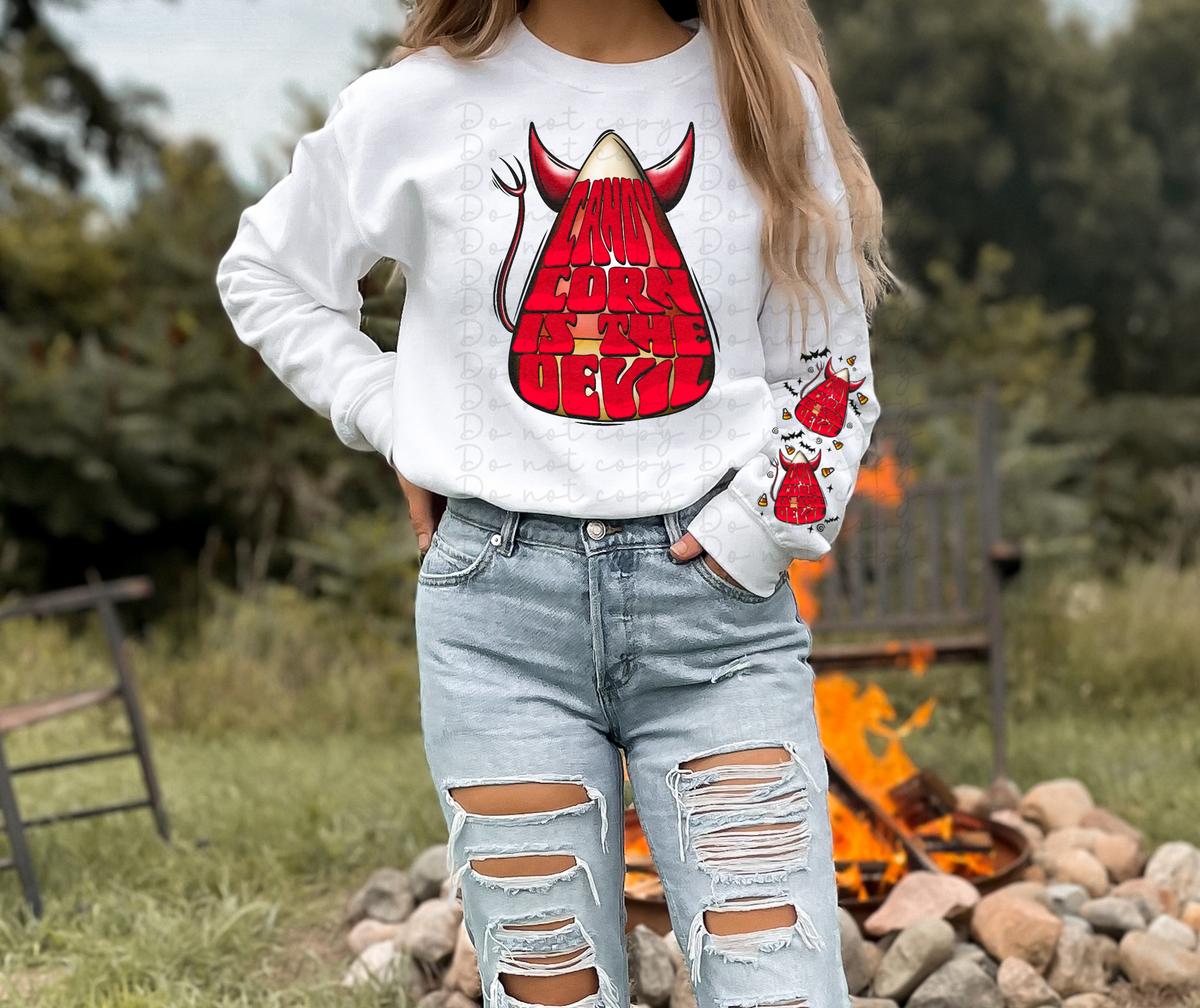Candy corn is the devil FRONT sleeve not included  10200 DTF TRANSFER