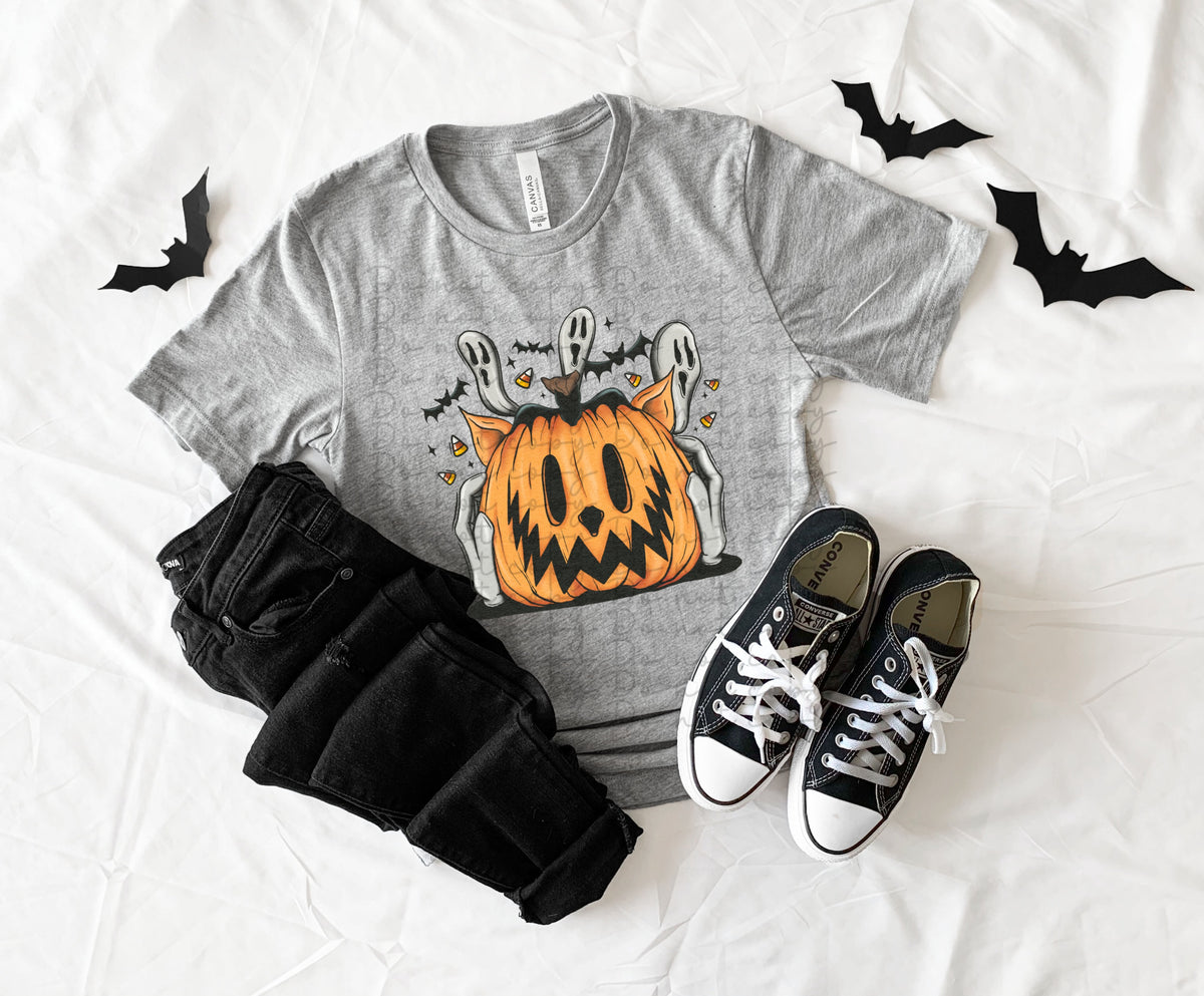 Vintage pumpkin with ghosts  10197 DTF TRANSFER