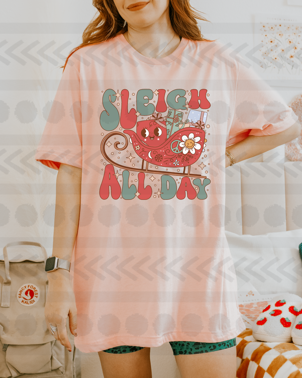 Sleigh all day (red and greens with flower) 14002 DTF transfer