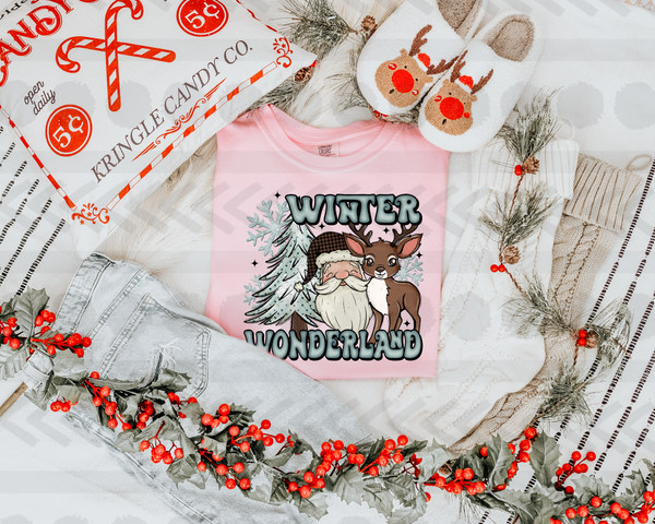 Winter wonderland tree, santa and deer BLUE 14103 DTF transfer