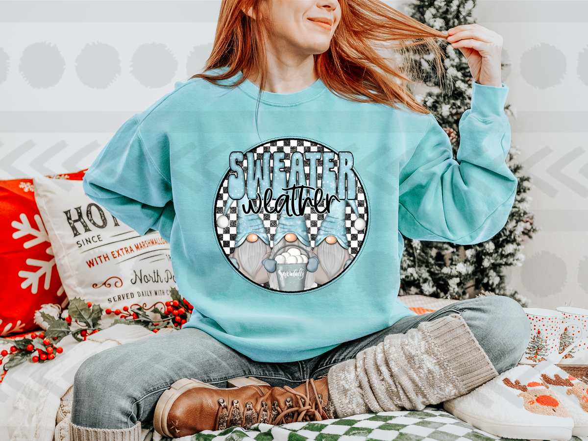 Sweater weather 3 gnomes blue  14083  DTF transfer