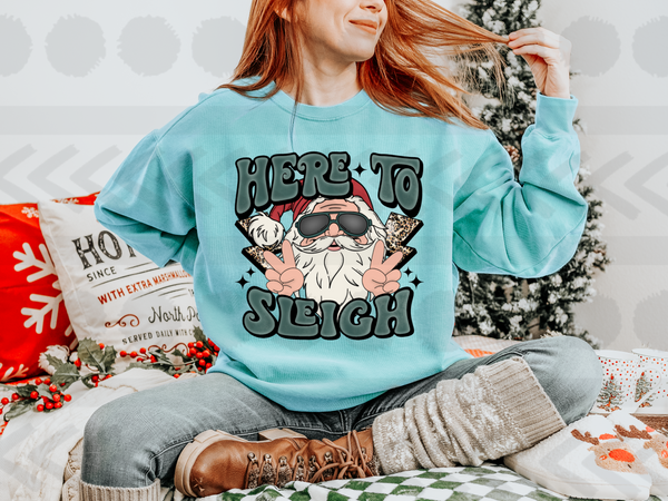 Here to sleigh santa with peace signs leopard lightening bolt  14082  DTF transfer