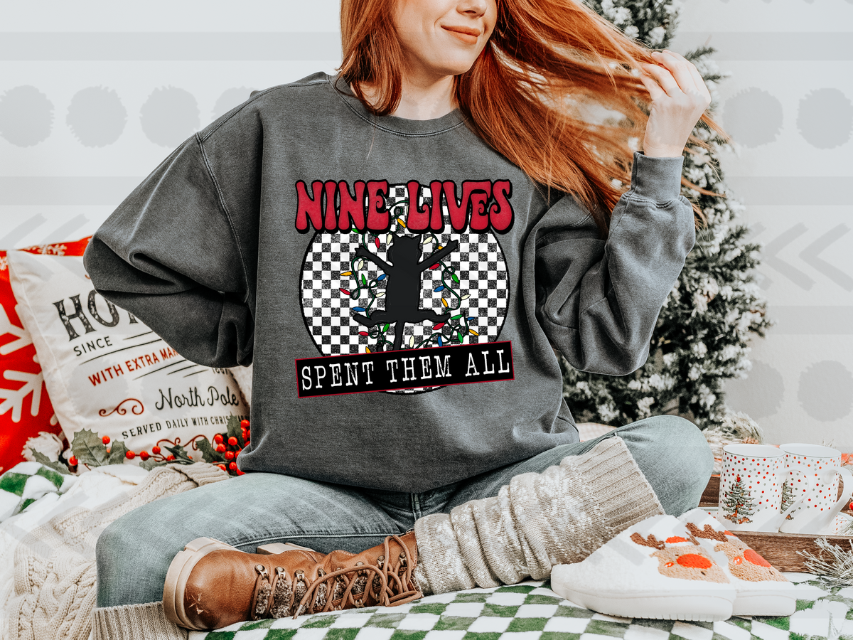 Nine lives spent them all checkered circle 14072  DTF transfer