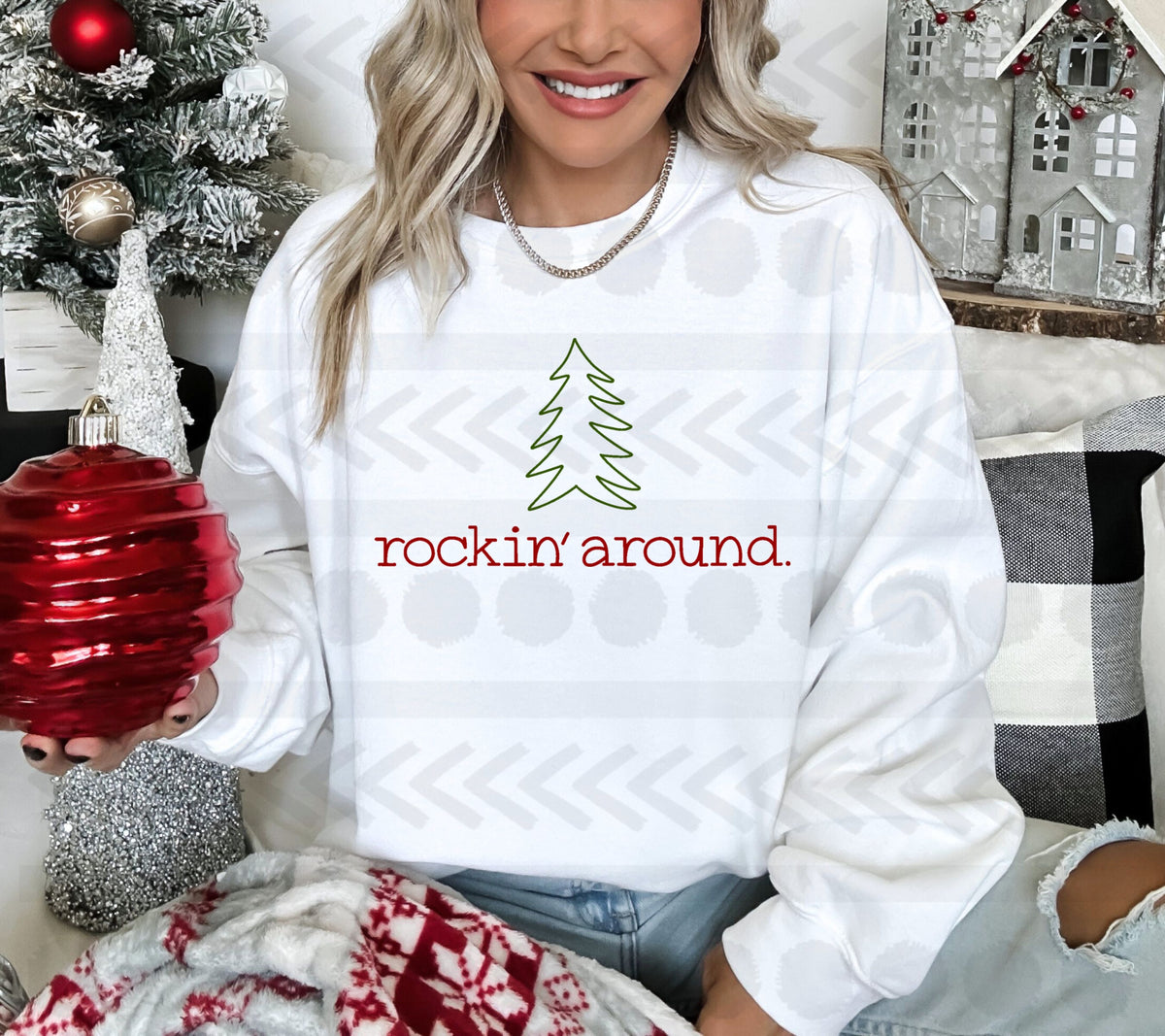 Rockin around red writing 14063  DTF transfer