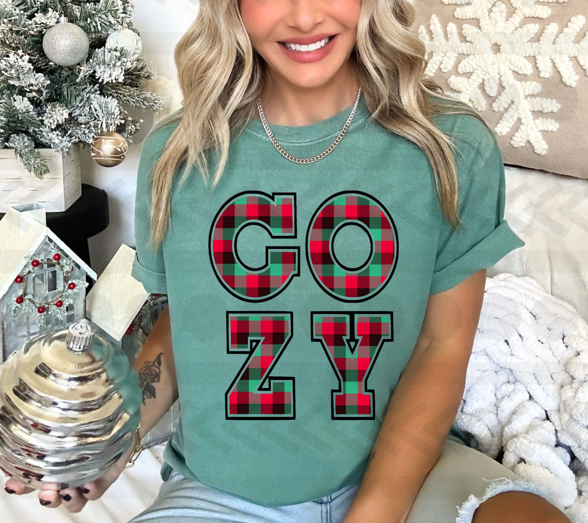 Cozy red and green plaid 14055  DTF transfer