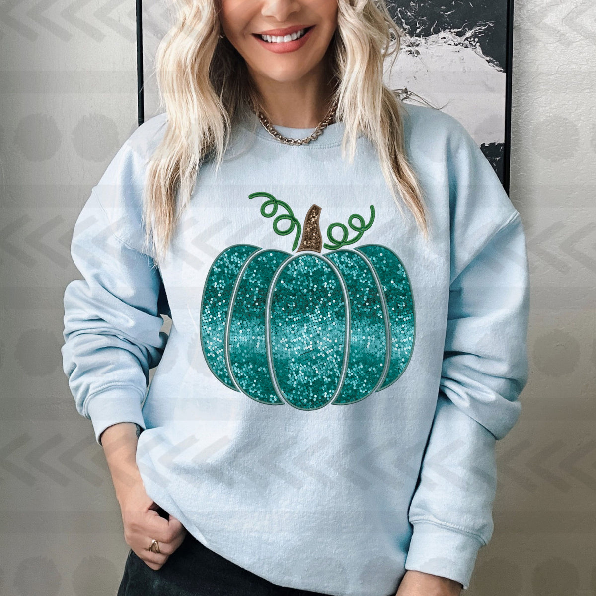 Teal sequin pumpkin 14033 DTF transfer