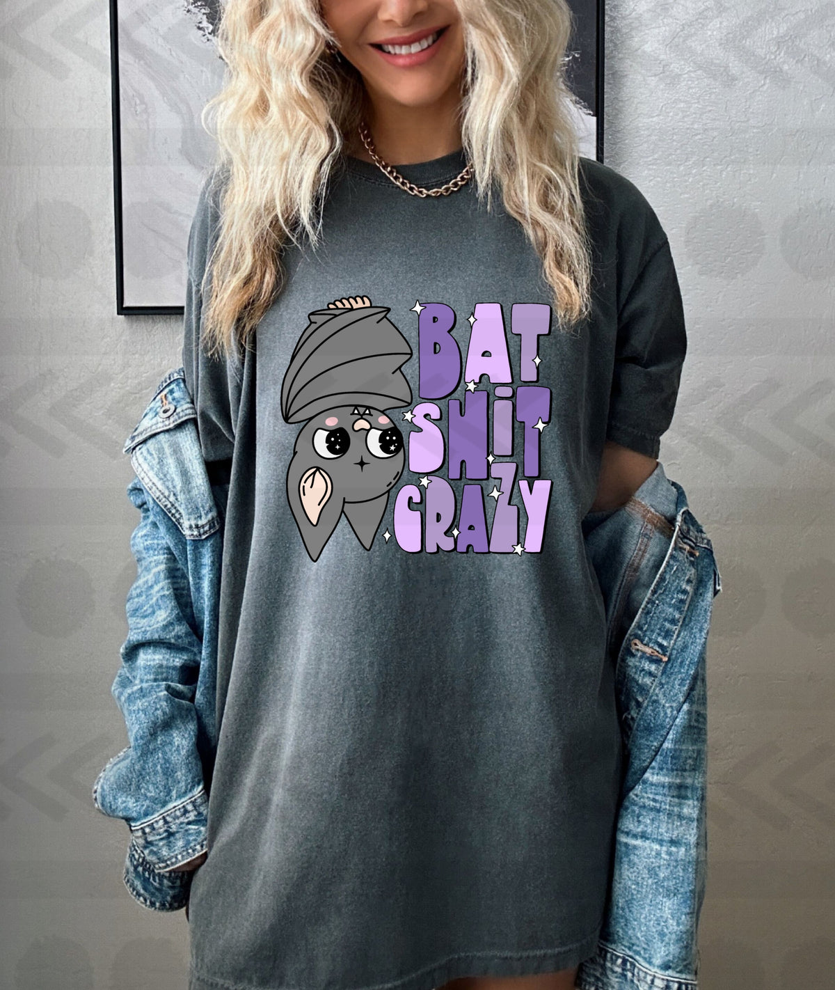 Bat shit crazy bat with purple letters 14130 DTF transfer
