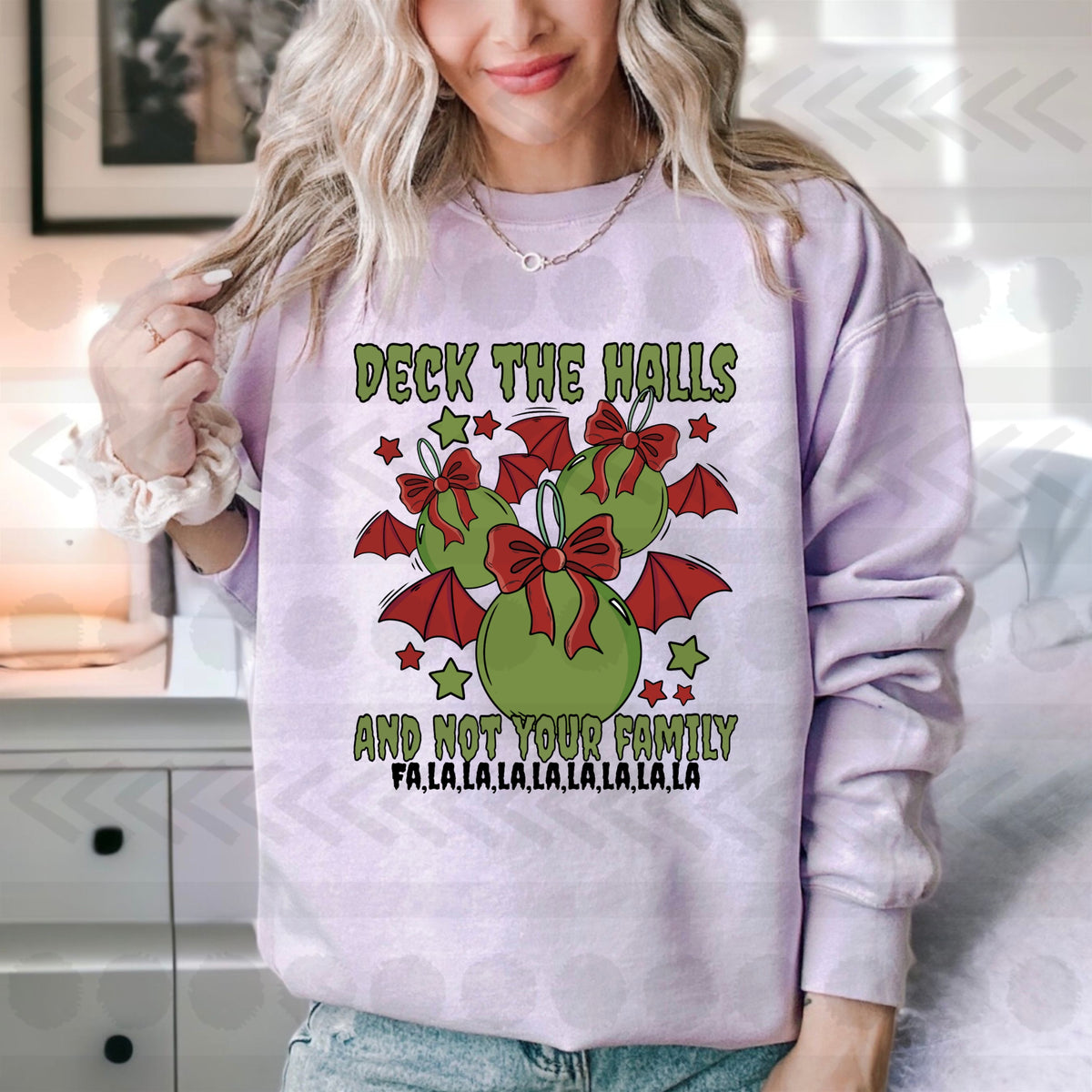 Deck the halls with batty balls GREEN 14226 DTF transfer
