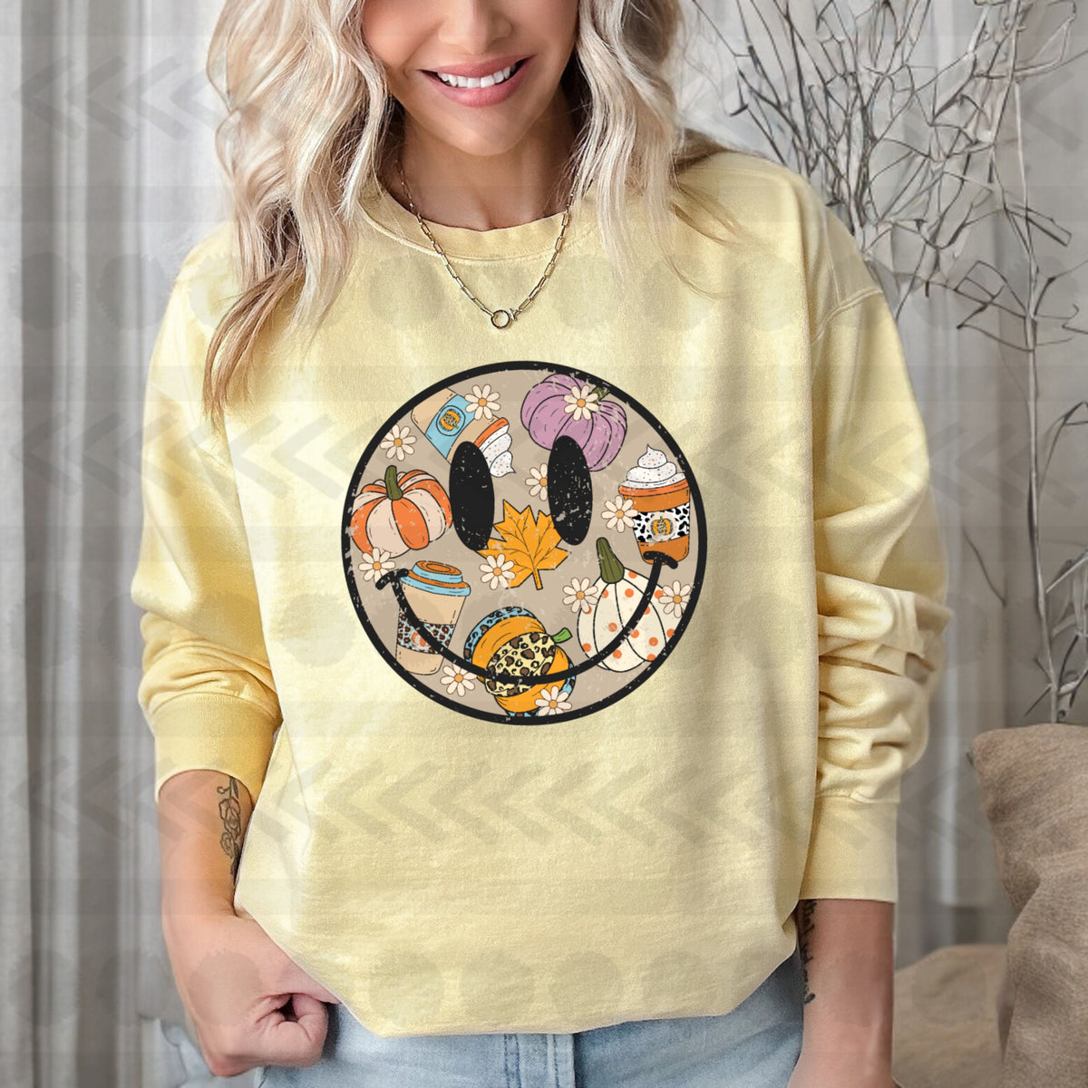 Fall filled smiley face 14252 DTF transfer