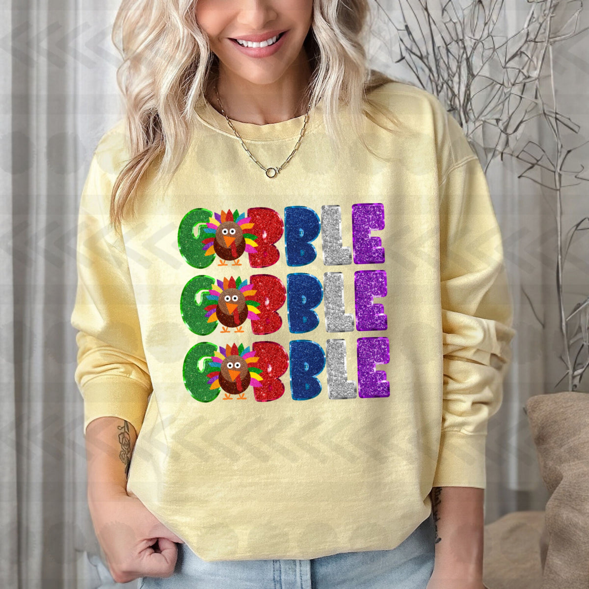 Gobble stacked colorful faux  14248 DTF transfer