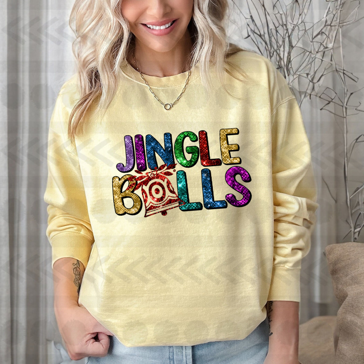 Jingle bells glitter faux with bell 14246 DTF transfer