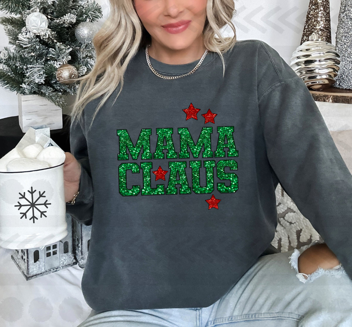 Mama claus green FAUX sequins 14268 DTF transfer